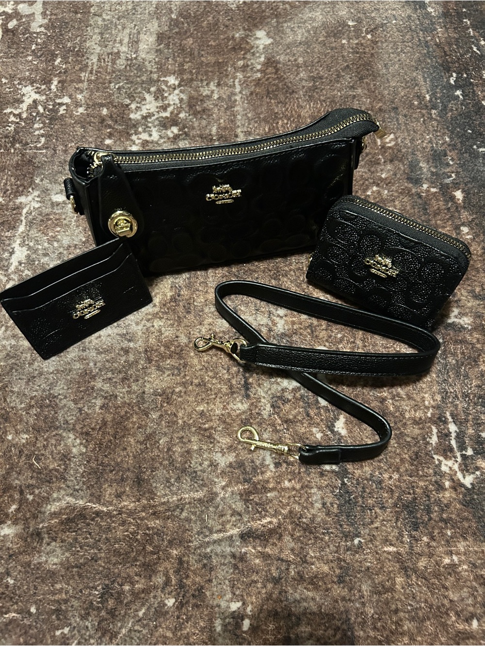 Black Signature Patent Leather Wristlet Set